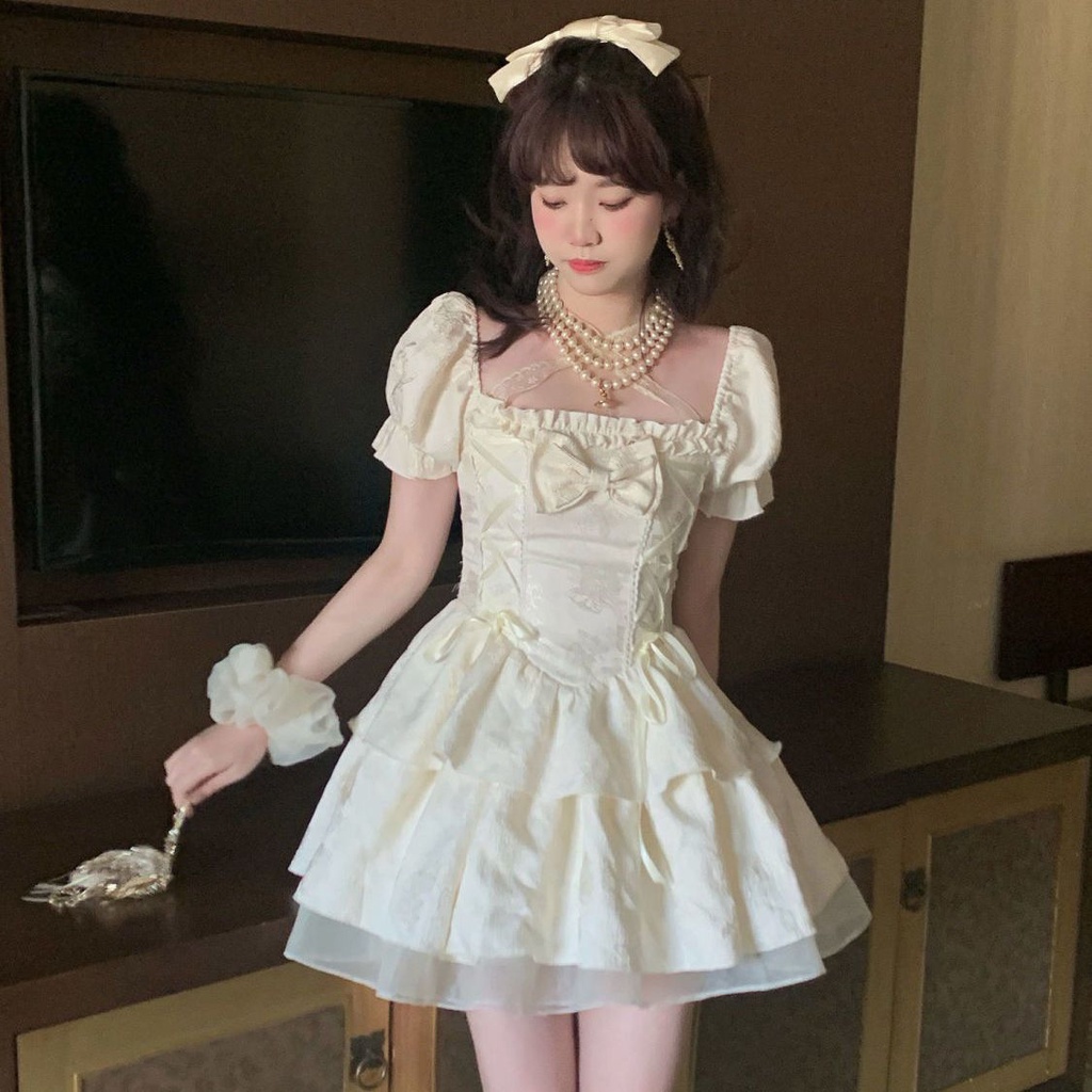 First Love Váy Ngắn Thắt Dây Phong Cách Công Chúa Sang Trọng Phong Cách Mới Mùa Hè