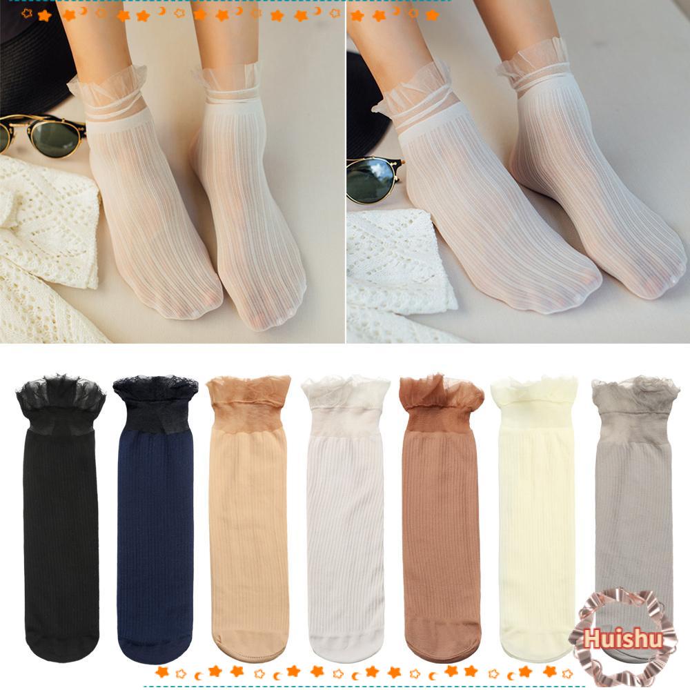 HS Kính Vớ Lụa Phối Ren Màu Trơn Co Giãn Dành Cho Nữ