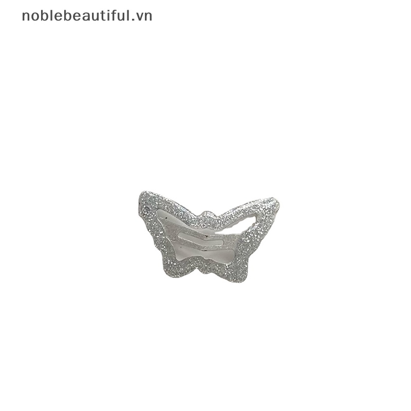 Bộ 2 Kẹp Tóc Kim Loại Hình Bướm Màu Bạc Dễ Thương Cho Nữ