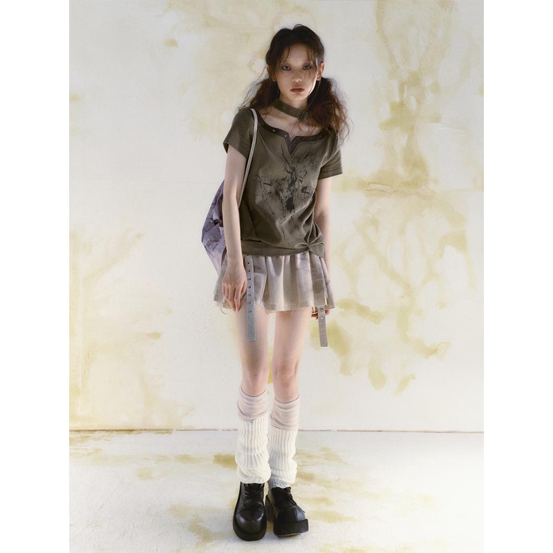 Áo Thun Tay Ngắn Cổ Chữ v In Hình Bướm Phong Cách Punk Ya Thời Trang Cho Nữ