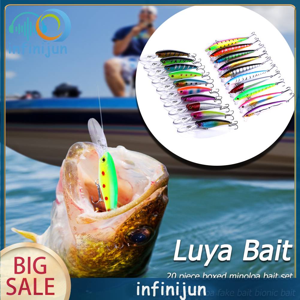 Set 20 Mồi Giả Nhử Cá 9.5cm Bằng Nhựa Gắn Kèm Móc Câu