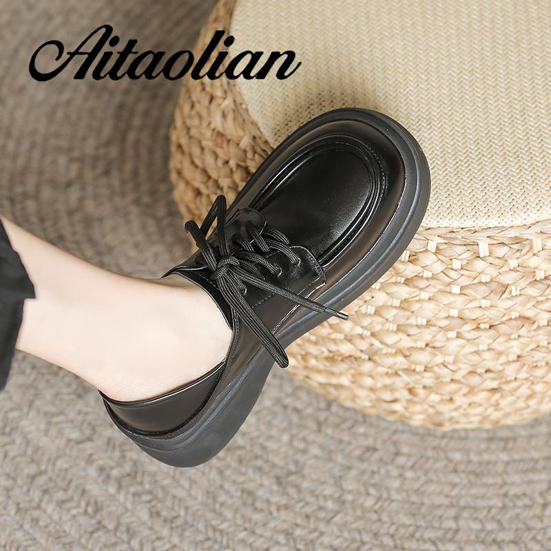 Giày Da Cao Gót 5cm Thắt Dây Phong Cách Anh Quốc Thời Trang Cho Nữ