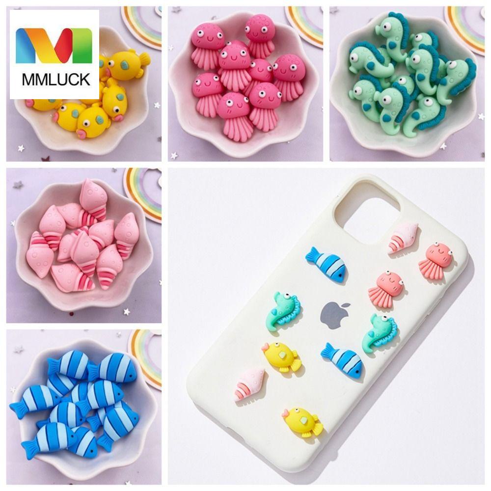 Set 10 Miếng Dán 3D Bằng Nhựa Resin Hình Cá Ngựa Biển Nhiều Màu Trang Trí Điện Thoại Cho Bé DIY