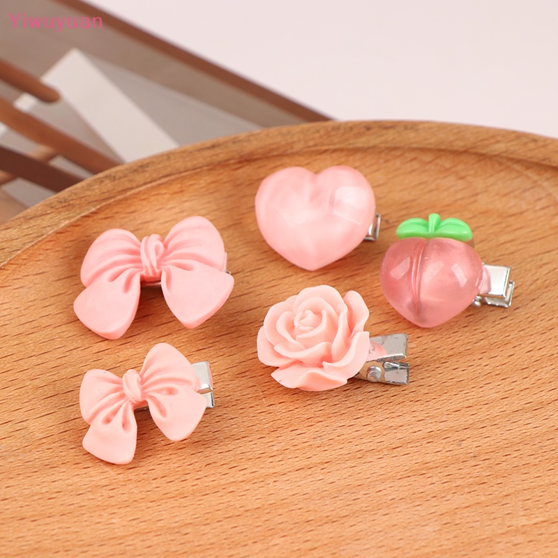 Bộ 5 Kẹp Tóc Hình Nơ Hoa Hồng / Đào Dễ Thương Cho Nữ