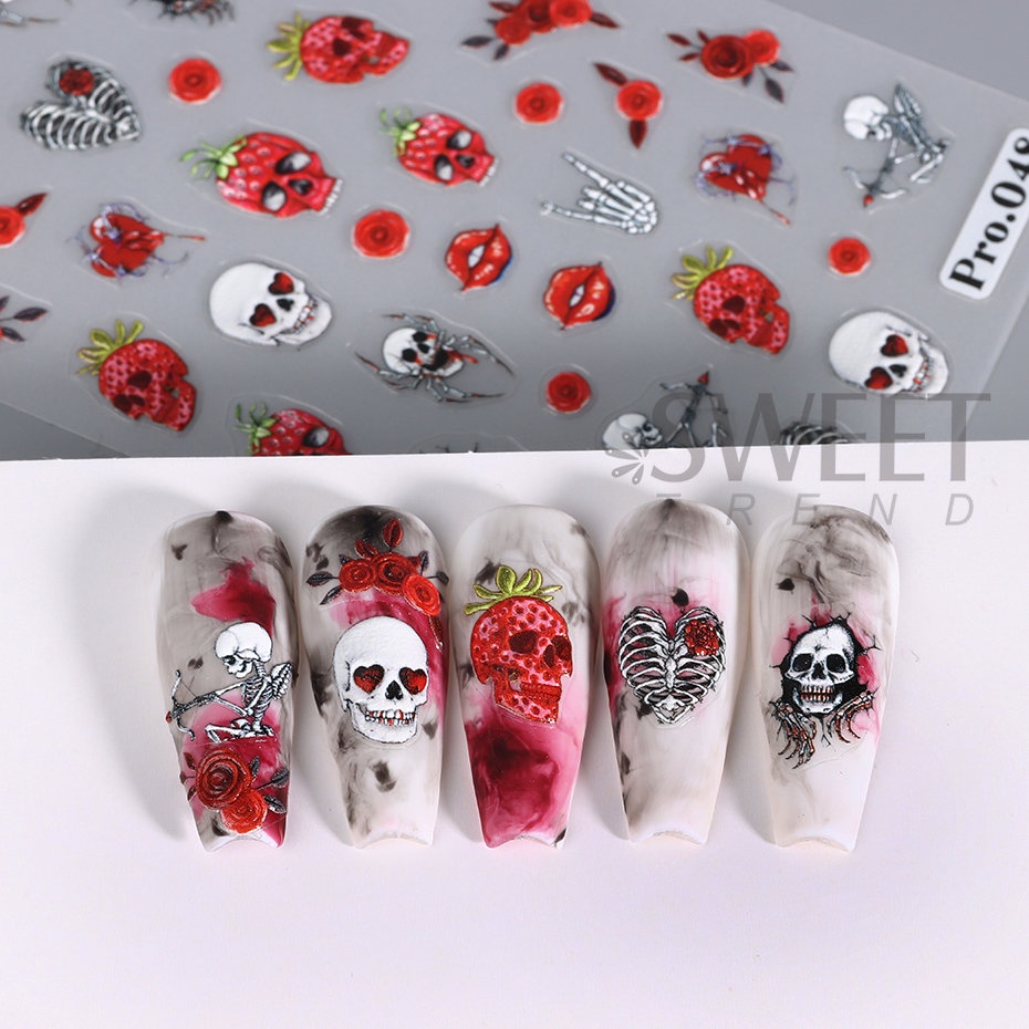 Miếng Dán Trang Trí Móng Tay Họa Tiết Halloween 5D Độc Đáo