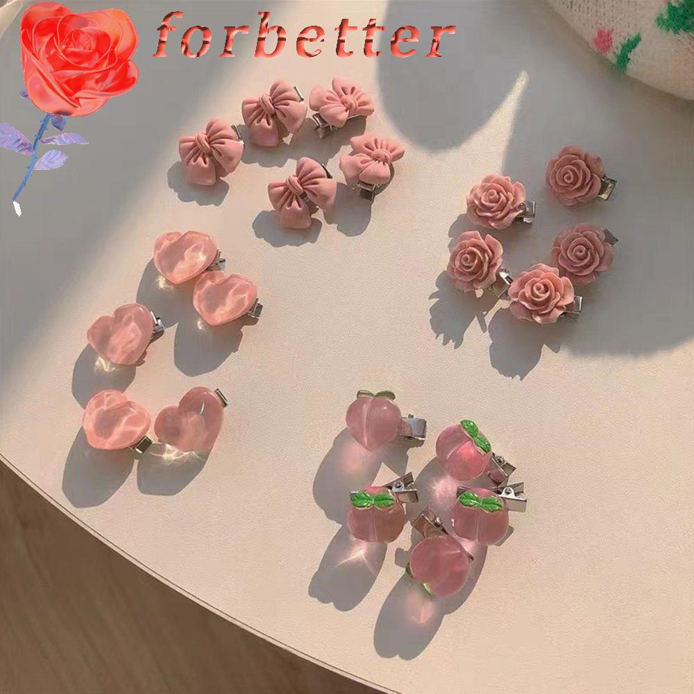 FORBETTER Kẹp Tóc Mỏ Vịt Bằng Resin Màu Trơn Họa Tiết Trái Tim Trái Tim Thời Trang Phong Cách Hàn Quốc