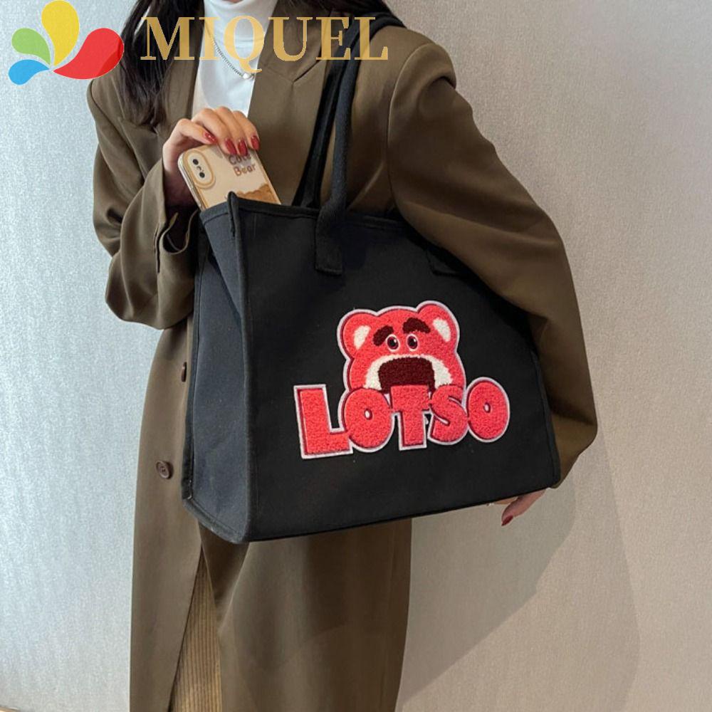 Miquel Túi Xách Canvas Sức Chứa Lớn Hình Gấu Dâu Tây Hoạt Hình Có Thể Tái Sử Dụng Cho Nam Và Nữ