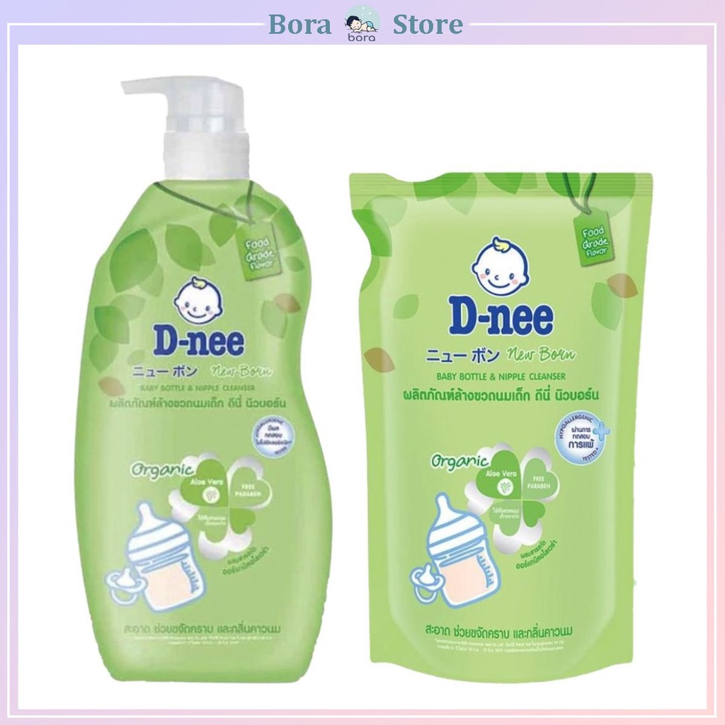 Nước rửa bình sữa Dnee organic Thái trà xanh túi 550ml chai 600ml