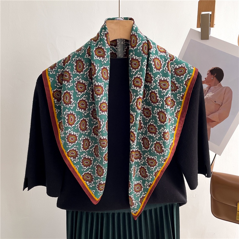 Khăn Choàng Cổ Hình Vuông 65X65Cm Chất Liệu Cotton Lanh Mỏng In Họa Tiết Hoa Hướng Dương Cho Nữ