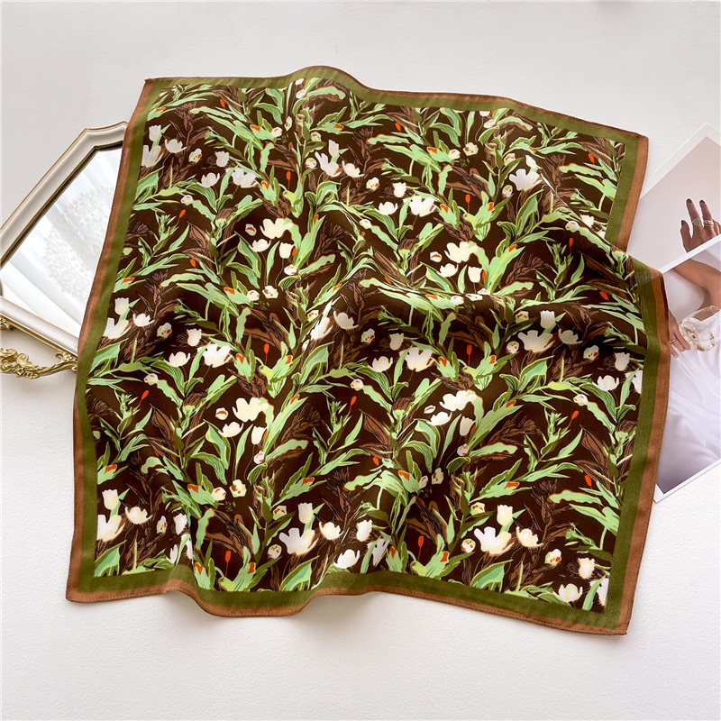 Khăn Choàng Cổ Hình Vuông Nhỏ Bằng Vải Lanh Cotton Nhung Màu Tím / Xanh Lá Phong Cách Mới Dành Cho Bạn Nữ