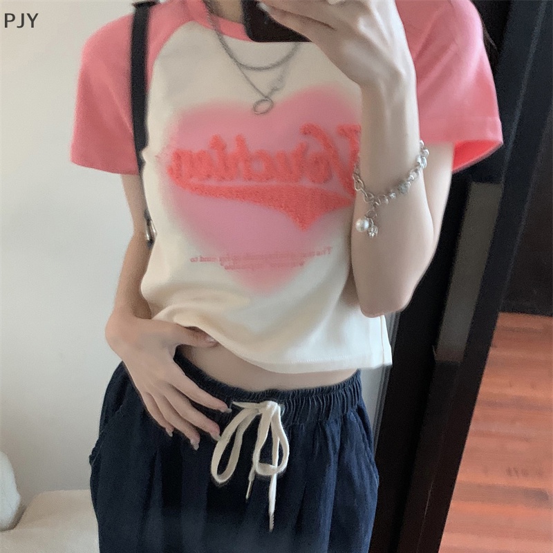 Áo Thun Crop Top Tay Ngắn Dáng Ôm Kiểu Retro Thời Trang Mùa Hè Cho Bạn Gái PJ
