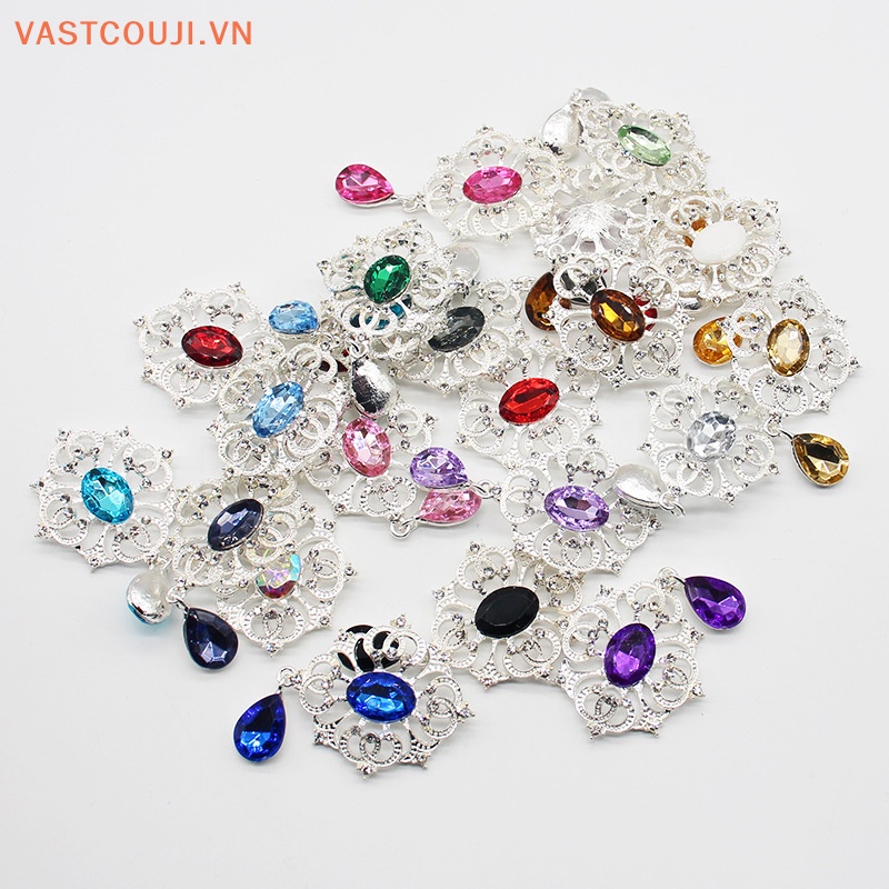 Mặt Dây Chuyền Phẳng Bằng Hợp Kim Bạc Đính Đá 34 * 56mm Làm Phụ Kiện Trang Trí Tóc DIY