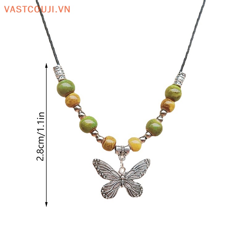 Vòng cổ Hạt Gốm Hình Bướm Vintage Phong Cách Bohemian