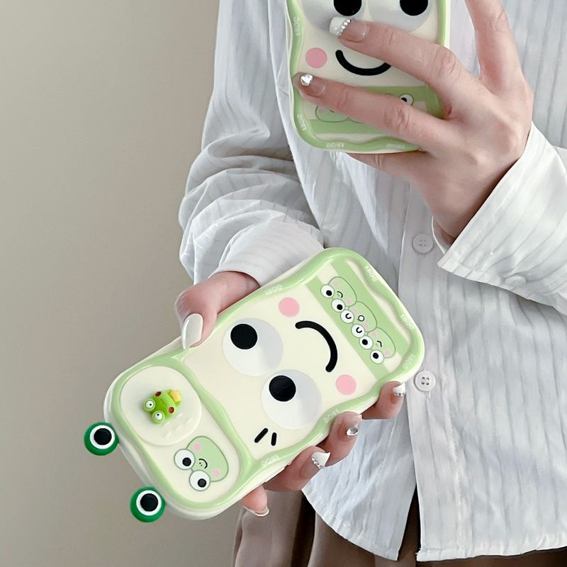 Ốp Điện Thoại Silicone Hoạ tiết hoạt hình 3D ếch mắt to Cho iPhone 12 13 14 15 Pro Max