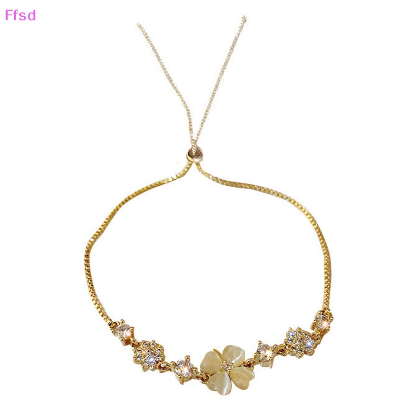 {Ffsd} Vòng Tay Cỏ Ba Lá Đính Đá Opal Lấp Lánh Thời Trang Có Thể Điều Chỉnh Làm Quà Tặng Trang Sức Đám Cưới Cho Nữ