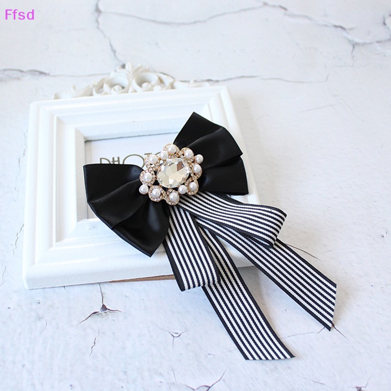 {Ffsd} Hàng Bán Chạy Trâm Cài Áo Sơ Mi Nữ Vải Canvas In Họa Tiết Sọc Và Nơ Đính Ngọc Trai Cổ Điển