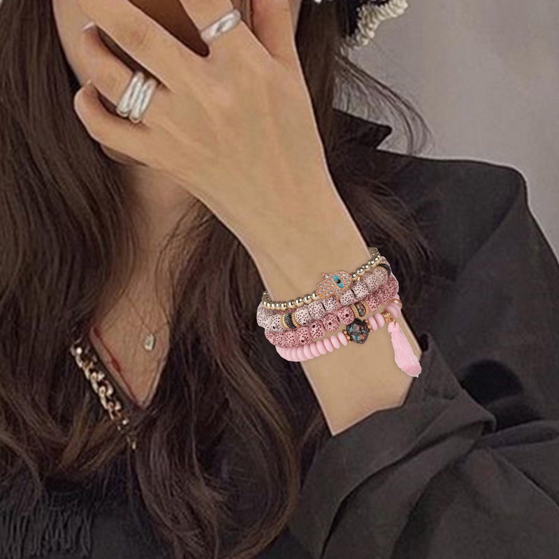 Ygt Set 4 Vòng Tay Hạt Đá Tua Rua Phong Cách Bohemia Cho Nữ