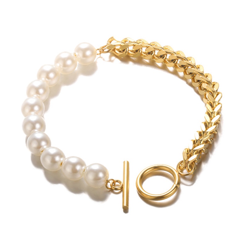 Ygt Vòng Tay Dây Xích Đính Ngọc Trai Nhân Tạo Bằng Thép Không Gỉ Thời Trang Cho Nữ