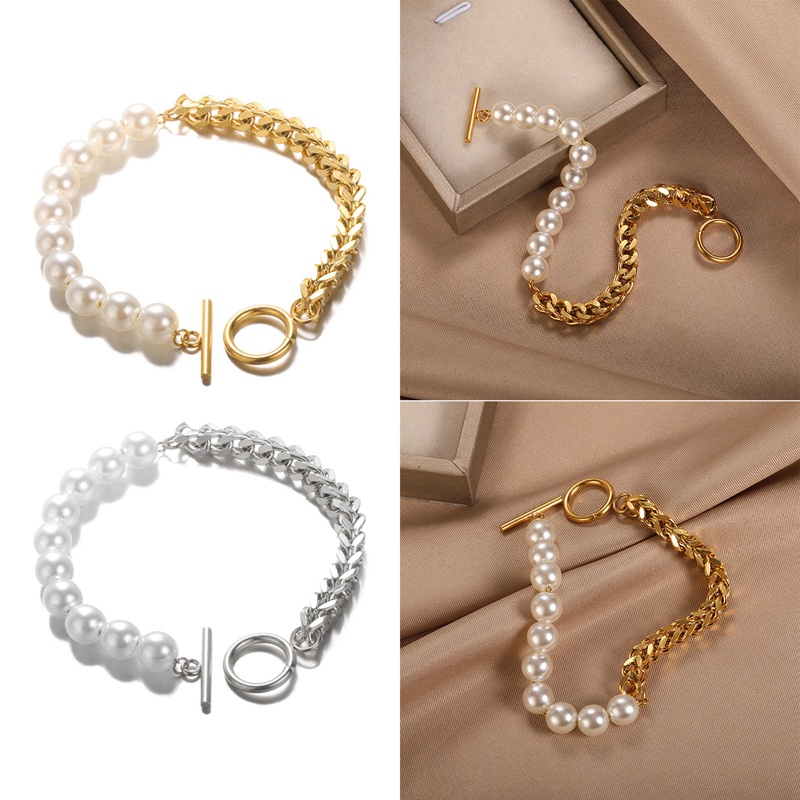 Ygt Vòng Tay Dây Xích Đính Ngọc Trai Nhân Tạo Bằng Thép Không Gỉ Thời Trang Cho Nữ