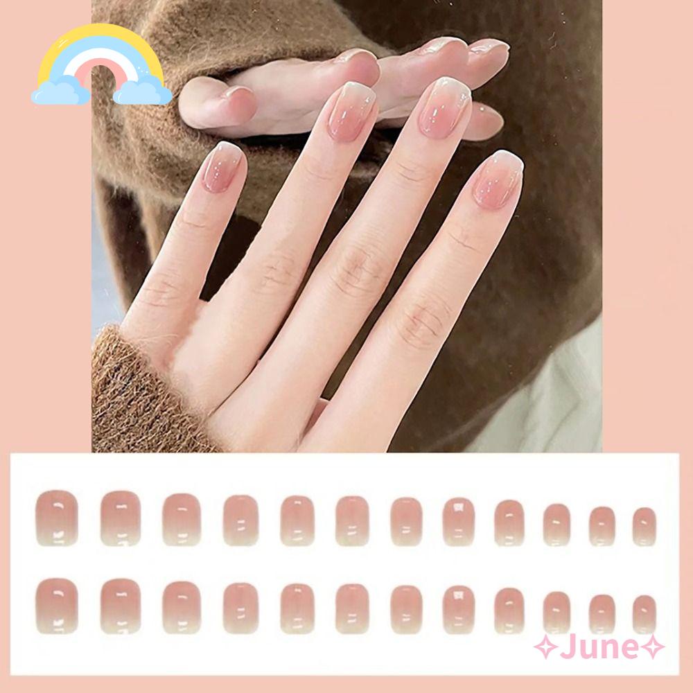 JUNE Bộ 24 Móng Tay Giả Ngắn Che Phủ Toàn Diện Màu Gradient Có Thể Tháo Rời Cho Nữ