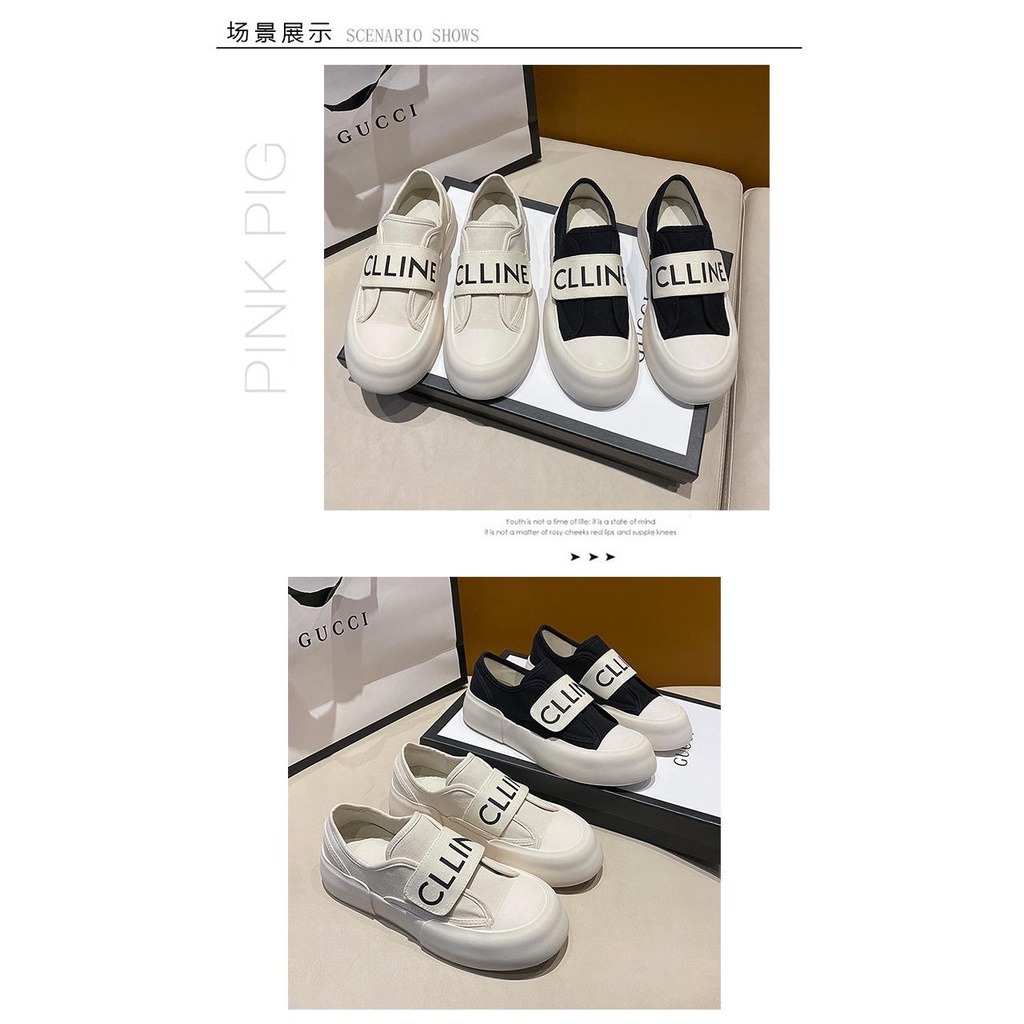 Giày Thể Thao Vải Canvas Đế Dày Mũi Tròn Quai Dán Thời Trang Mùa Xuân 2023 Cho Nữ