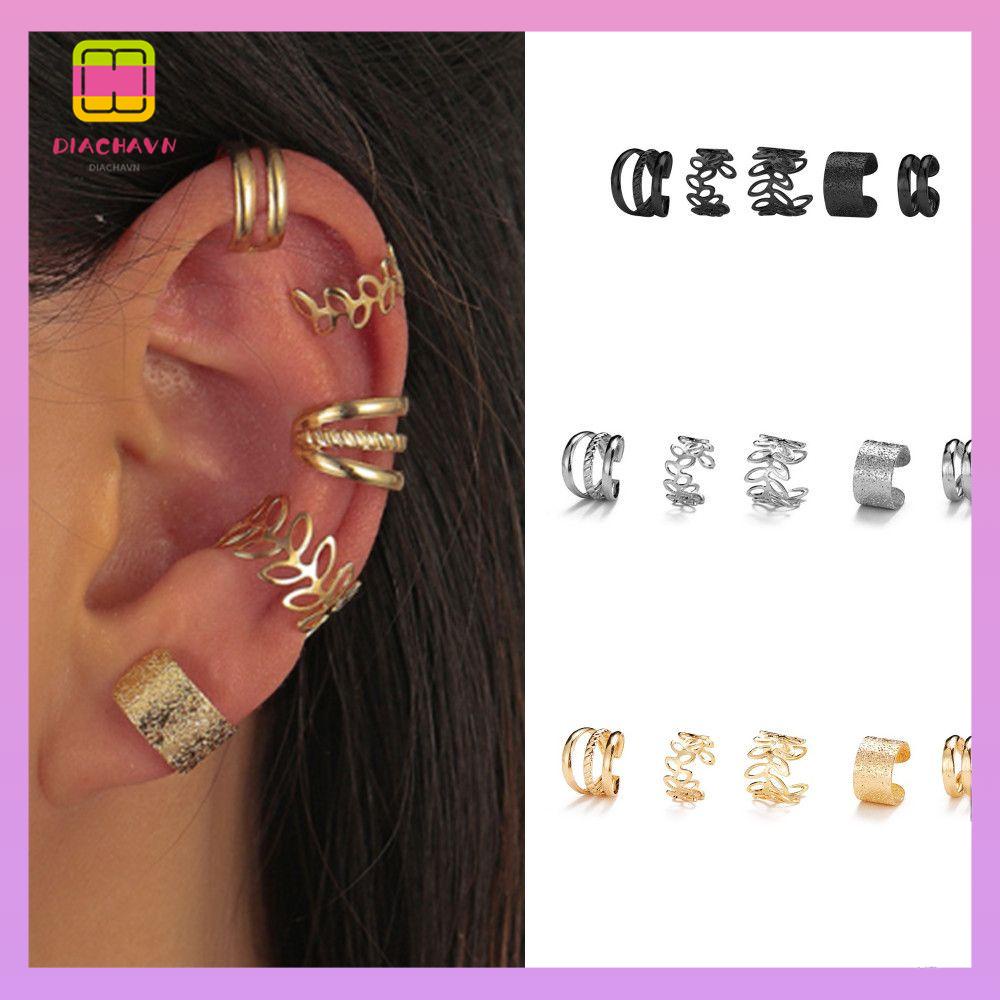 DIACHAVN Set 5 Khuyên Kẹp Vành Tai Không Xỏ Lỗ Màu Sắc Đơn Giản Hợp Thời Trang
