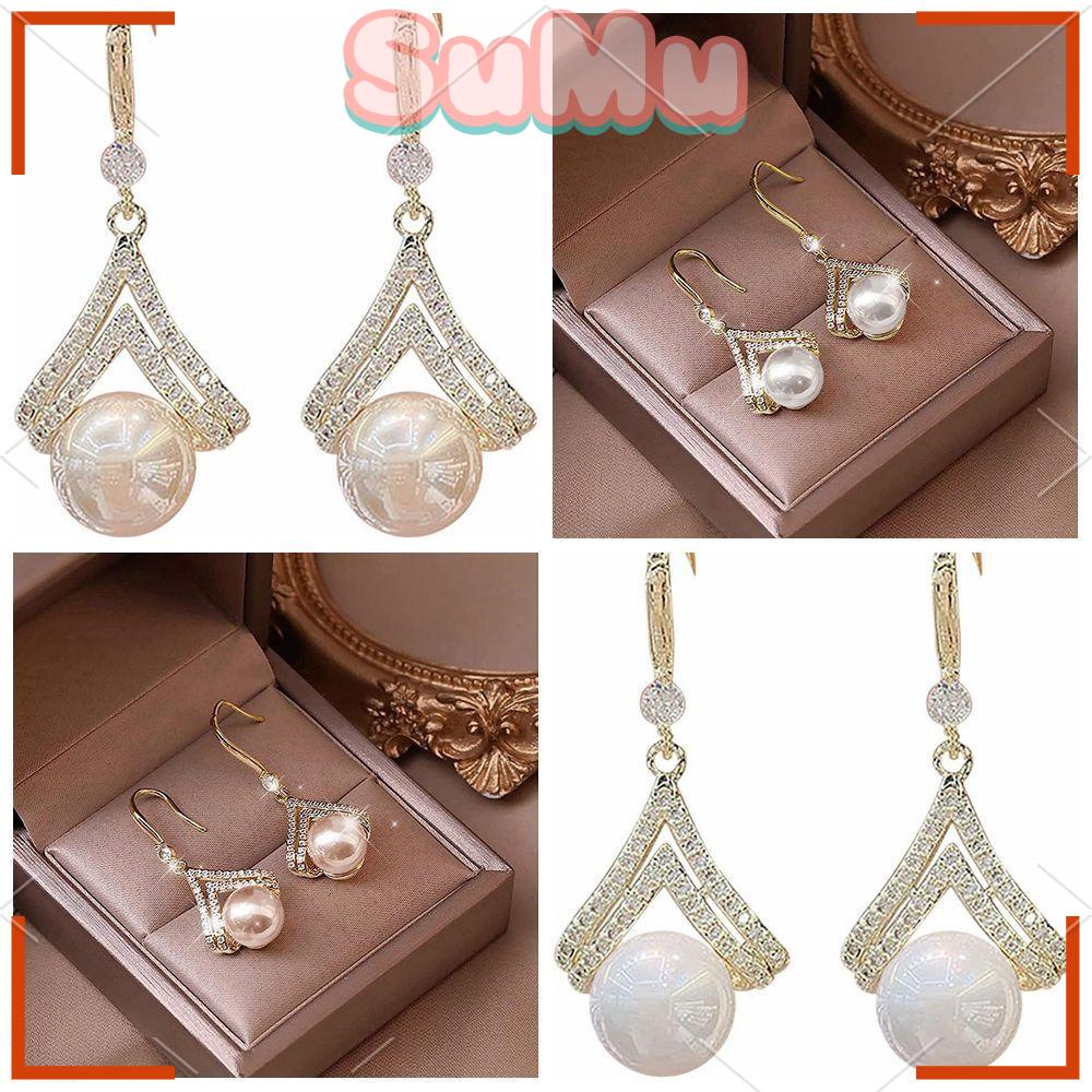 SUMU Bông Tai Ngọc Trai Màu Trắng Thời Trang Cho Nữ