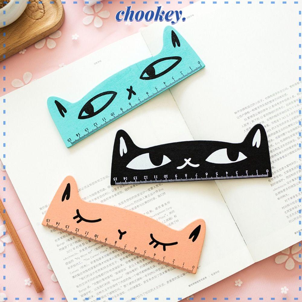CHOOKEY Set 3 Thước Gỗ Đo Lường 15cm Hình Mèo Chất Lượng Cao