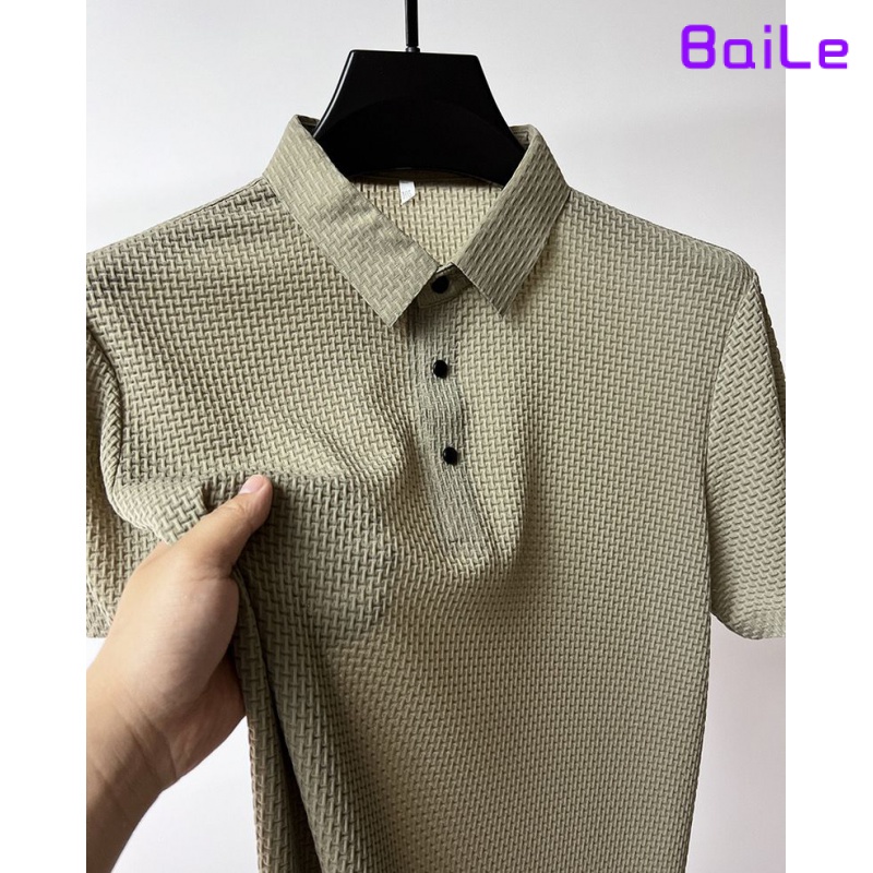 Áo Thun polo Vải Lụa Lạnh Màu Trơn Tay Ngắn Phối Lưới Thời Trang Mùa Hè Cho Nam