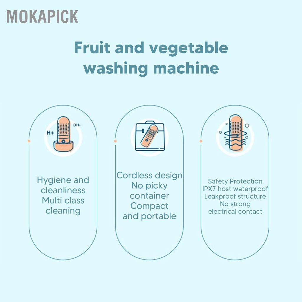 Mokapick Máy rửa rau củ quả IPX7 Thiết bị làm sạch cầm tay chống nước lọc trái cây cho gia đình
