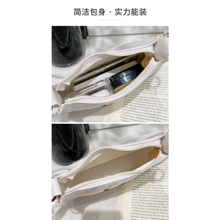 Túi Đeo Vai Khóa Kéo Thêu Họa Tiết Kim Cương Trắng Thời Trang Cao Cấp