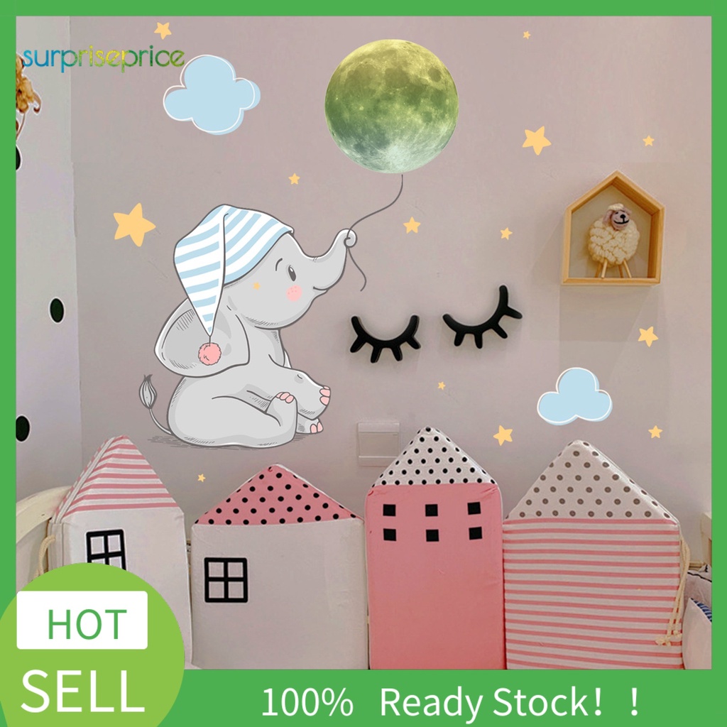 Set 2 Miếng Dán Tường Bằng PVC Phát Quang Hình Chú Voi Độc Đáo Trang Trí Nhà Cửa