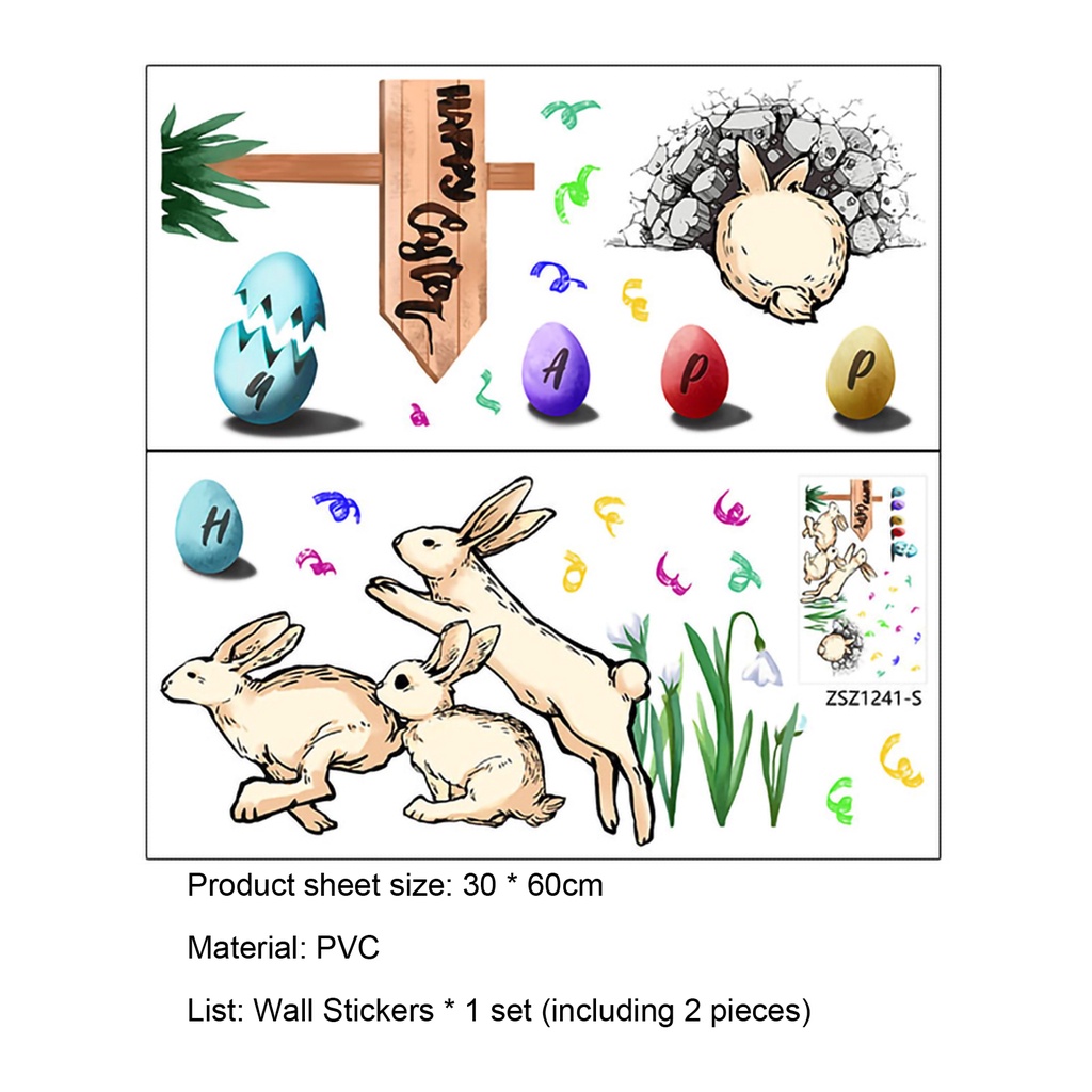 Set 2 Miếng Dán Tường / Cửa Sổ Bằng PVC Hình Thỏ Phục Sinh Dễ Thương Trang Trí Nhà Cửa