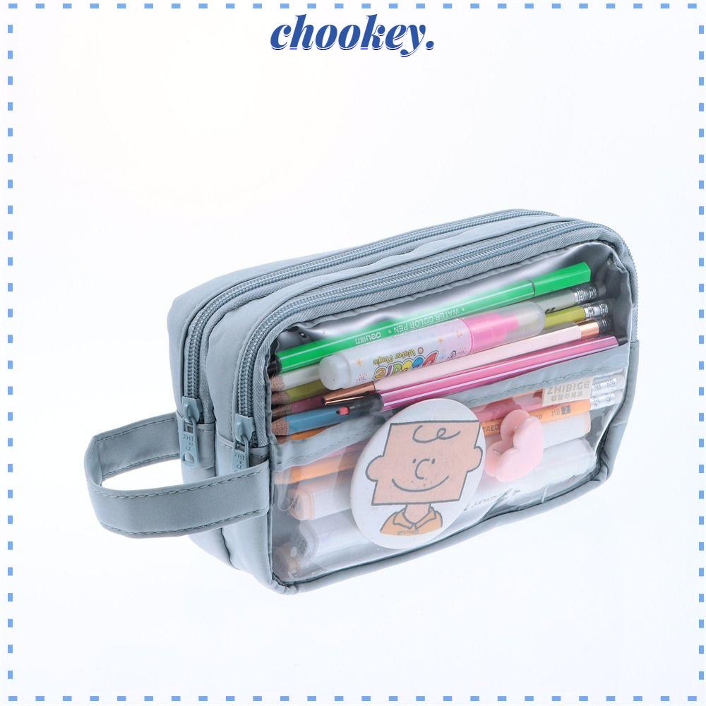 CHOOKEY Túi Đựng Bút Chì Kẻ Ô Trong Suốt Sức Chứa Lớn Có Khóa Kéo Tiện Dụng