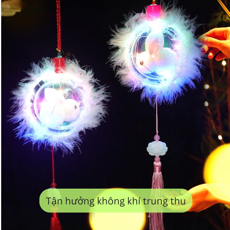 Đèn Lồng Trung Thu Thỏ Nhồi Bông Cực Dễ Thương, Có Đèn LED 7 Màu Nhấp Nháy