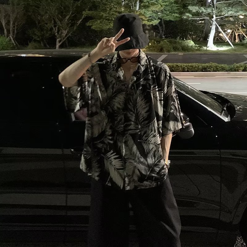 Áo Sơ Mi Nam Tay Ngắn Dáng Rộng Họa Tiết Hoa Phong Cách Hawaii Vintage Hong Kong