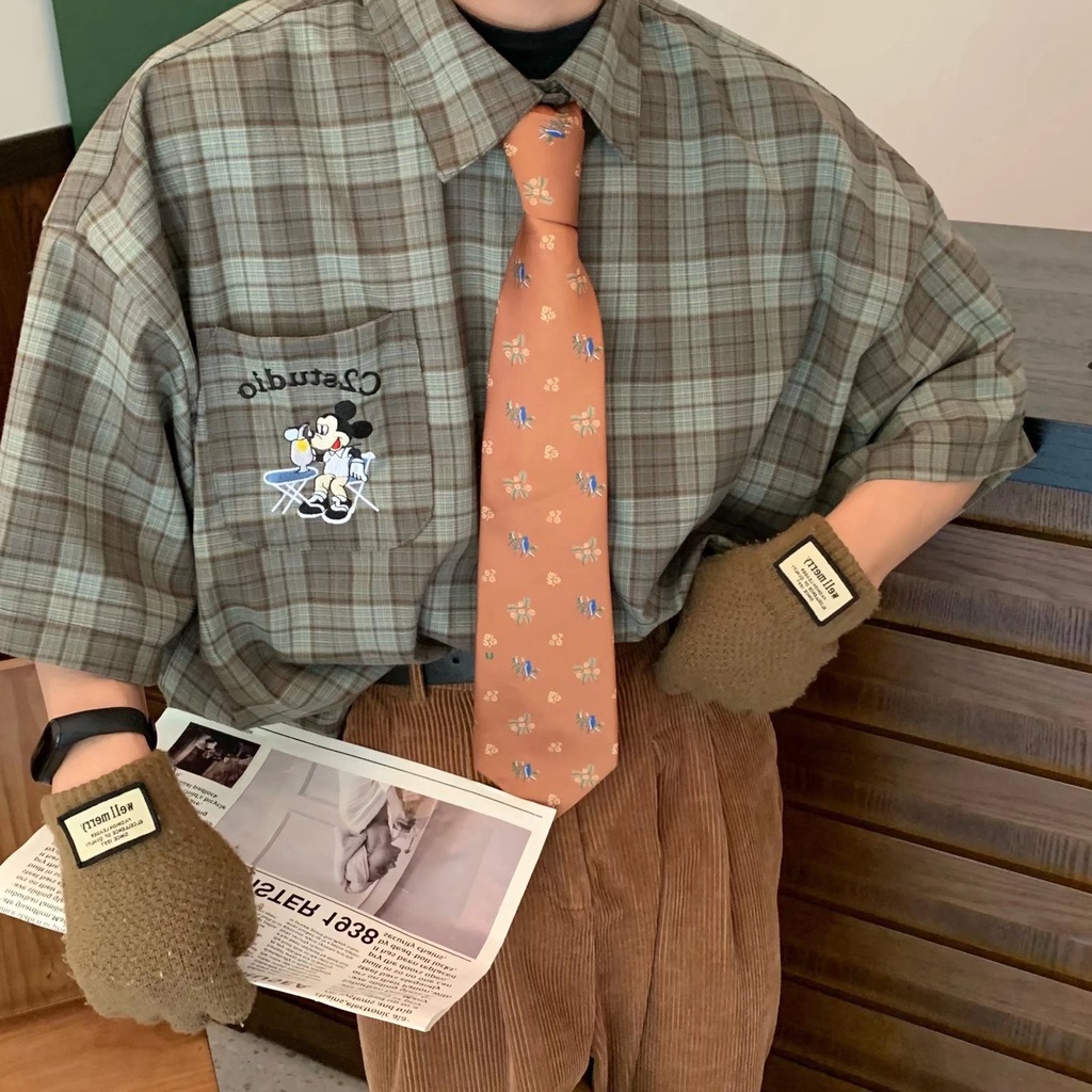 Áo Sơ Mi Tay Dài Dáng Rộng Họa Tiết Kẻ Sọc Màu Xanh Lá Phong Cách Hàn Quốc Thời Trang Mùa Hè Cho Nam