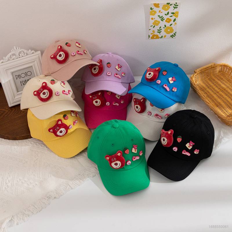 Mũ Lưỡi Trai Thoáng Khí Chống Nắng Họa Tiết Gấu Dâu Tây Dễ Thương