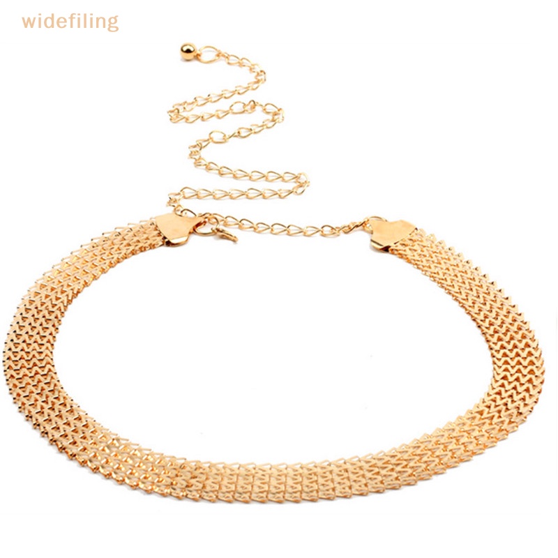 Thắt Lưng Dây Xích Kim Loại Bản Rộng Gợn Sóng Màu Vàng Thời Trang