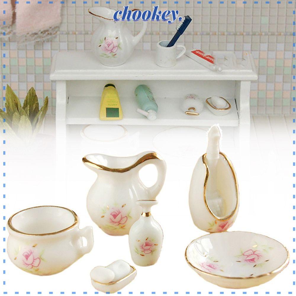 CHOOKEY Bộ 8 Món Phụ Kiện Nhà Tắm Tỉ Lệ 1: 12 Trang Trí Nhà Búp Bê