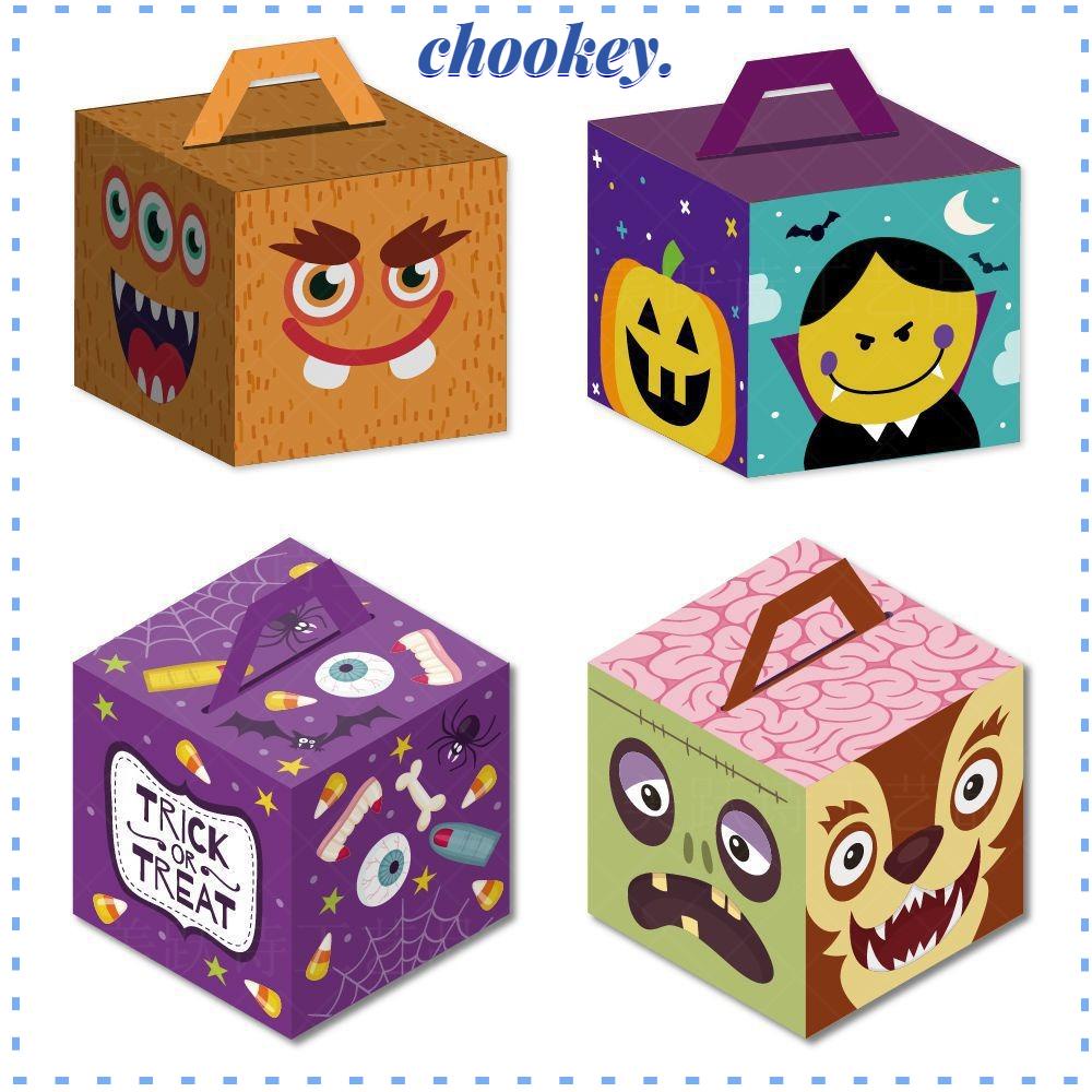 CHOOKEY Set 3 Hộp Giấy Đựng Kẹo Có Tay Cầm Họa Tiết Halloween Vui Nhộn