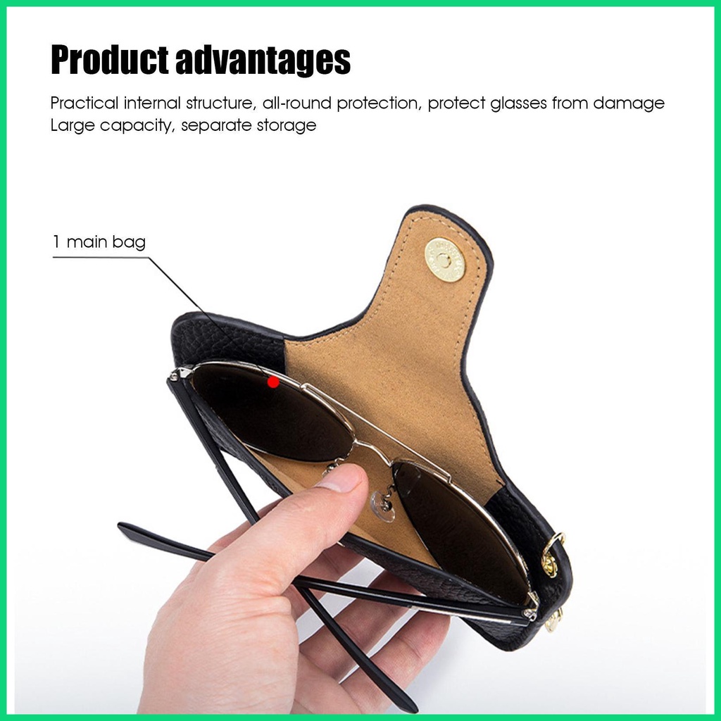 Hộp Đựng Mắt Kính Bằng Da Bò Mỏng Nhẹ Kèm Dây Đeo Sợi Xích Thời Trang Sang Trọng Cho Nữ