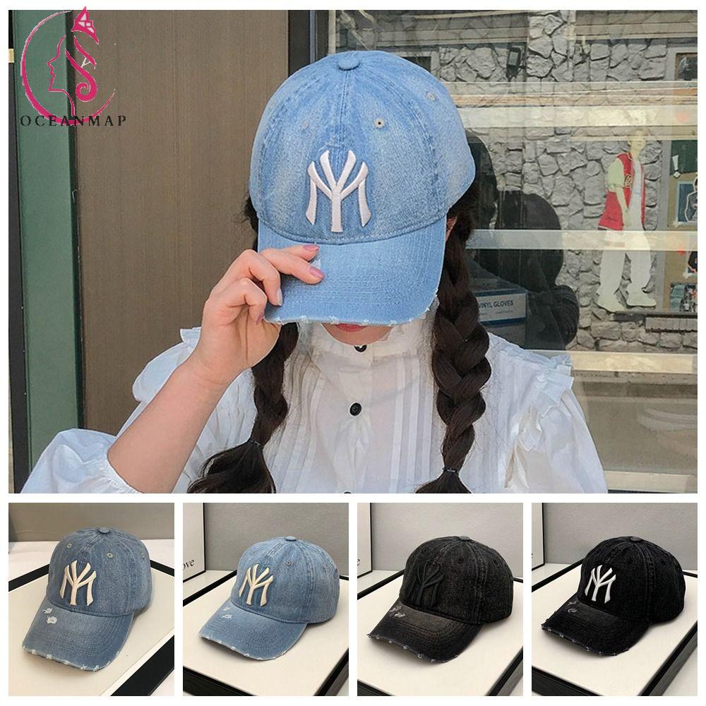 OCEANMAP Mũ Lưỡi Trai Denim Thêu Chữ Y2k Phong Cách Hiphop Sang Trọng