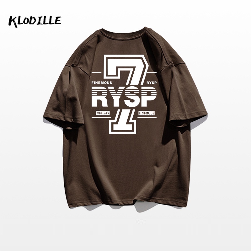 Áo thun KLODILLE 100% cotton tay ngắn dáng rộng in hoạ tiết đơn giản trẻ trung cho nam