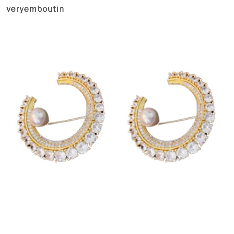 Ghim Cài Áo Hình Mặt Trăng Đính Ngọc Trai Nhân Tạo Thời Trang Cho Nam Nữ