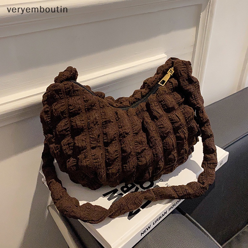 Túi Tote Đeo Vai Cotton Sức Chứa Lớn Xếp Ly Chần Bông Họa Tiết Kẻ Sọc Thời Trang Cho Nữ n