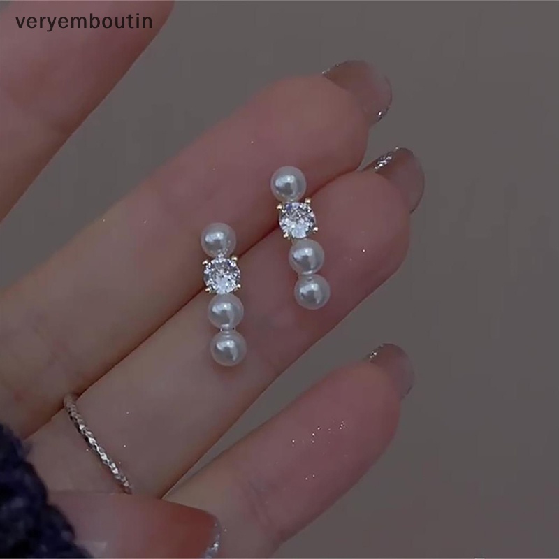 1 Đôi Bông Tai Ngọc Trai Đính Đá Zircon Phong Cách Hàn Quốc Thời Trang Cho Nữ