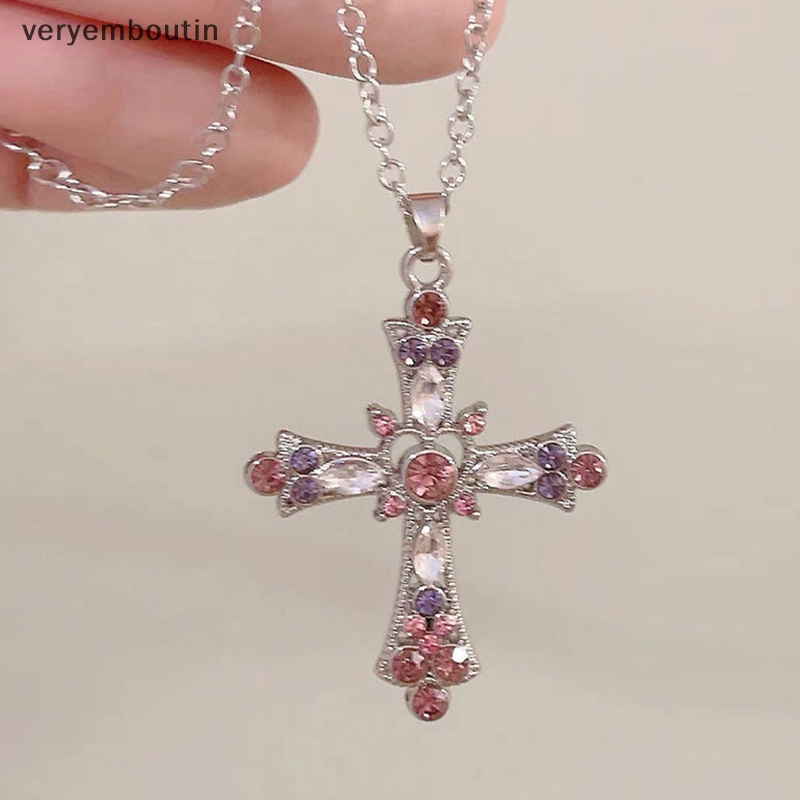 Vòng cổ Mặt Chữ Thập Đính Đá Zircon Màu Tím Thời Trang Cho Nữ