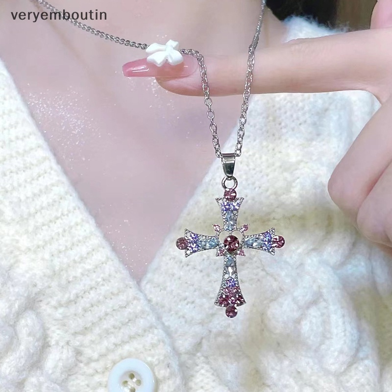 Vòng cổ Mặt Chữ Thập Đính Đá Zircon Màu Tím Thời Trang Cho Nữ