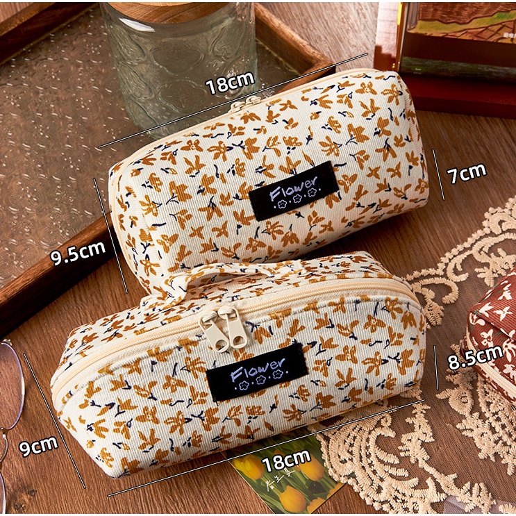Hộp Đựng Bút Nhung Tăm Hoạ Tiết Hoa Vintage- Sức Chứa Lớn